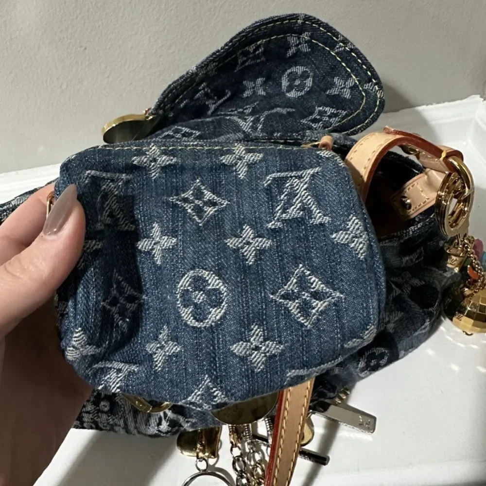 Louis Vuitton Limited Edition Blue Denim Monogram Denim Mini Pleaty Raye Customi